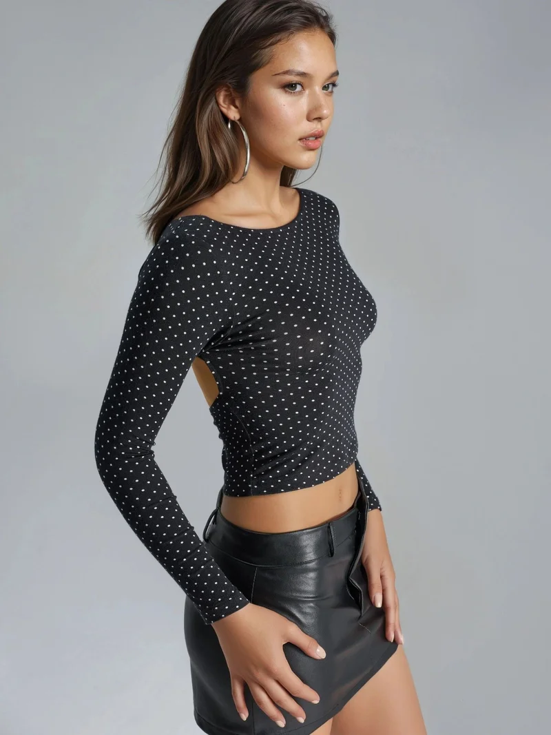بوسيم BUSEM Polka Dot Slim Fit Crop Blouse with Back Detail